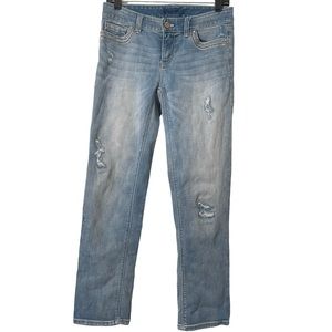 White House Black Market Straight Leg Crop Distressed Girlfriend Jean Size 2 EUC